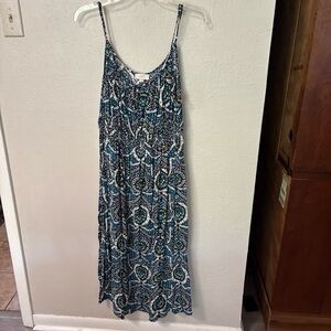 LOFT Floral Print Maxi Dress in Navy, Teal & White